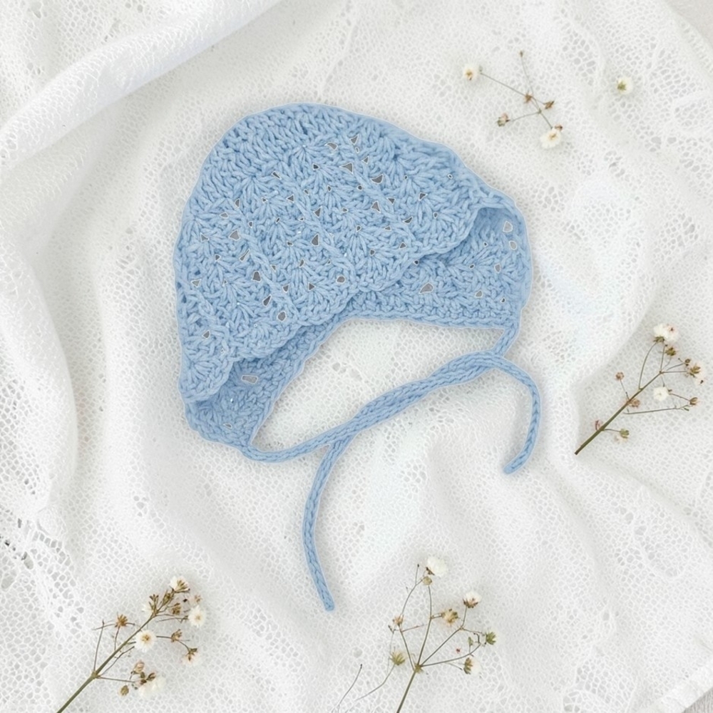 Handmade Blue Crochet Baby Bonnet